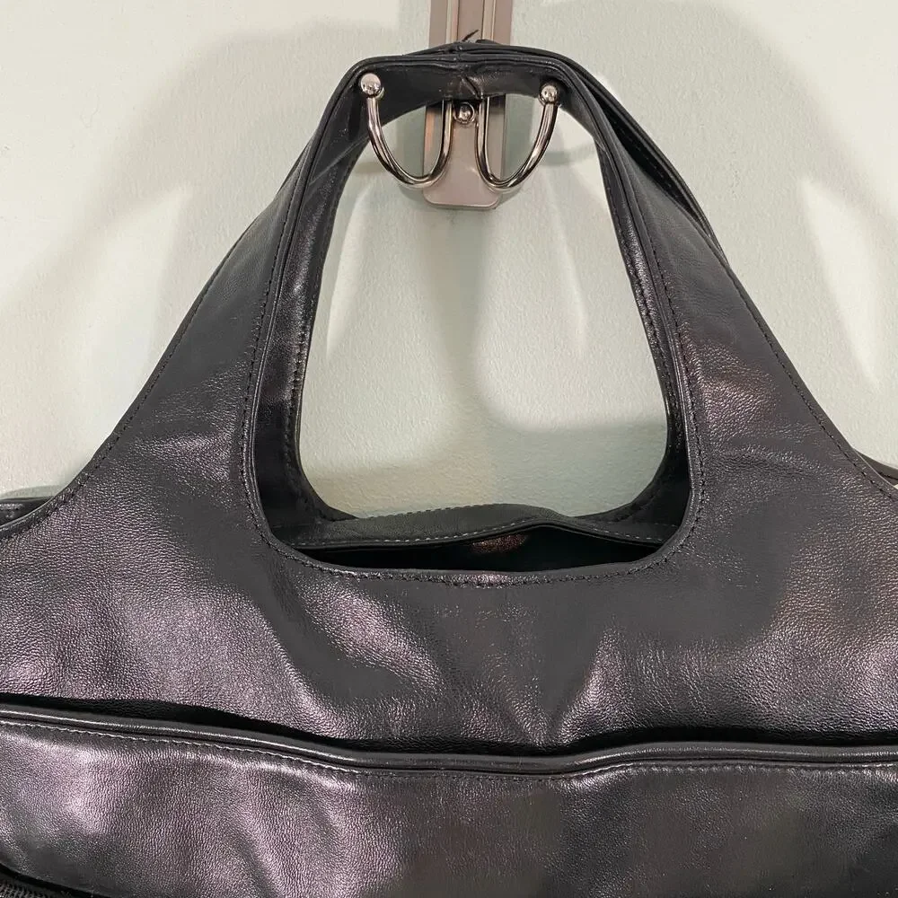 Les Copains Vtg Made In Italy Top Handle Laptop Leather Bag with Crossbody Strap